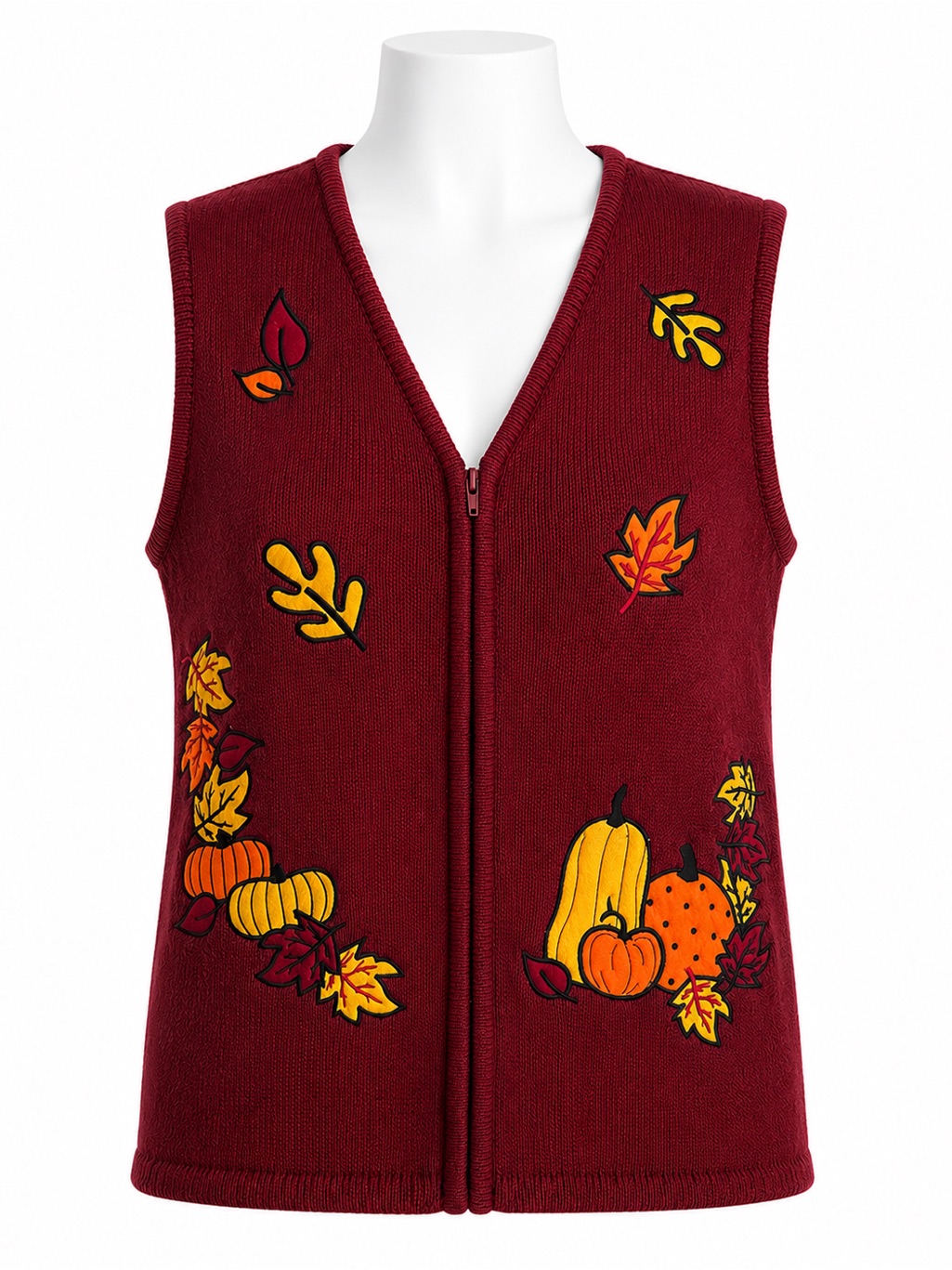 Size S Daniel Laurent Women’s Vintage Bnwt Fall Pumpkin Knit Zip Vest Burgundy